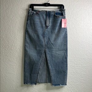 NWT Juicy Couture Womens Heart Pocket Midi Pencil Denim Front Slit Skirt Size 4